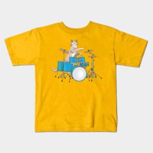 Cat Playing Drums Kids T-Shirt